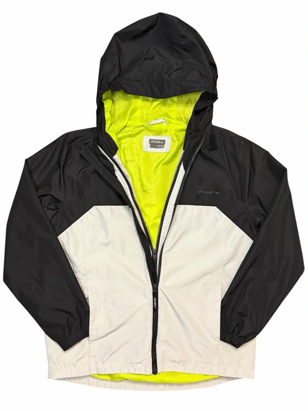 Eddie Bauer Kids Colorblock Lightweight Hooded Windbreaker Rain Jacket XL Neon